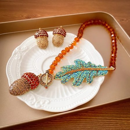 Leaf Crystal Halsband Pinecone Hänge Halsband SET SET