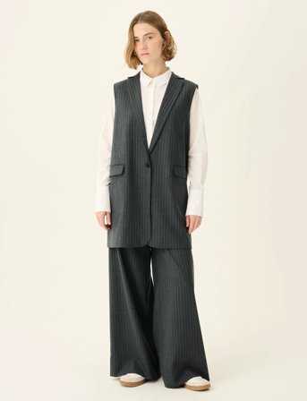 Rue de Tokyo Papina Wool Pinstripe - Grey - S