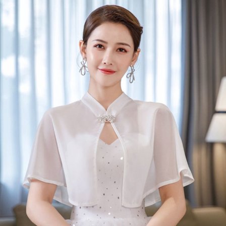 Kvinnor Brud Chiffong Sjal Kvällsbal Cape Sheer Cape Bröllop Cosplay Sjal