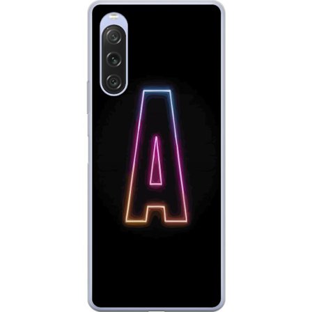 Kompatibel Mobilcover til Sony Sony Xperia 10 V Minimalistisk neonbogstav A i regnbuefarvet lys mod sort baggrund i moderne typografisk stil