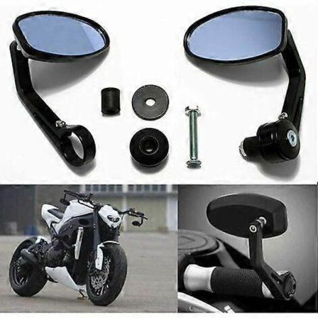Sort 7/8""22 mm runde motorcykelspejle, stangendestyre, sidespejle, kompatible med scooter, gadecykel, Cb1000R, Cb600F, Cbf600