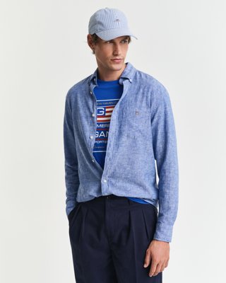 GANT - Regular fit skjorte i bomullslin til herre rich blue