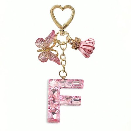 26 bogstaver at vælge imellem, pink skinnende nøglering med bogstav