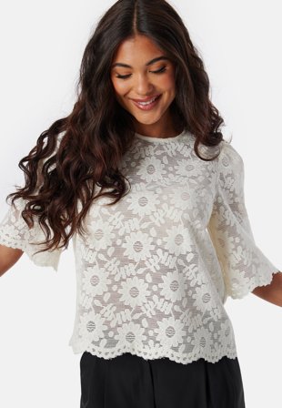 BUBBLEROOM Round Neck Lace Blouse Klær