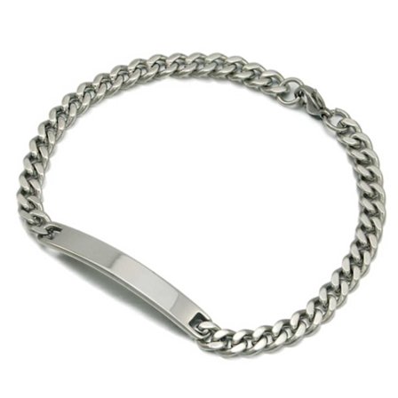 Rustfritt stålkjede/armbånd i sølv med ID -brettkobling