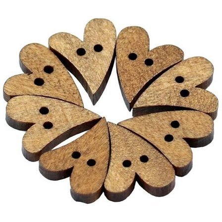 100 stk håndverksknapper med søte hull i brunt tre: hjerte 1613,53 mm