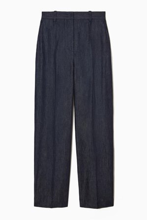 COS Women's Slim Tailored Denim Straight-Leg Trousers in Dark Blue