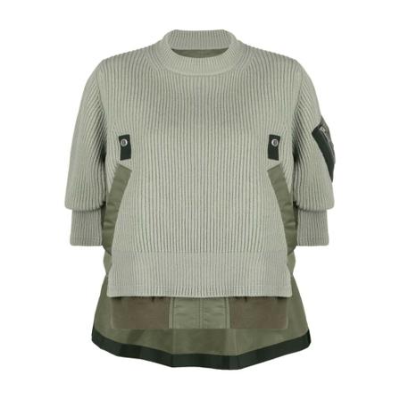 Sacai Round-neck Strik Grøn, Dame Striktrøjer