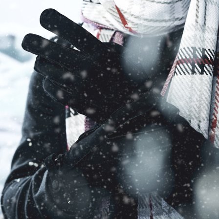 Black Suede Leather Gloves with Buckle for Men - Winter Gloves