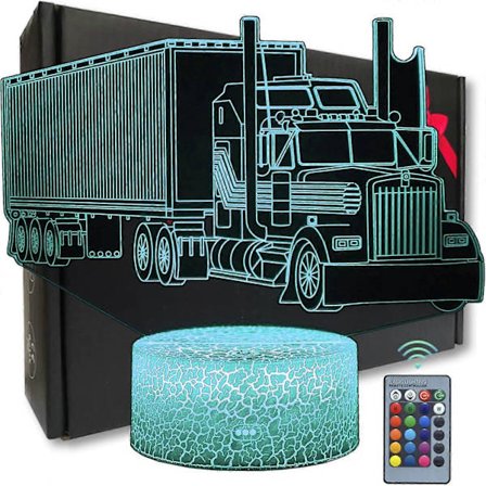 3D Illusion Lastbilformet Natlampe LED-lampe til Lastbilfans Fjernbetjening 16 Farver Skrivebordslampe Julegaver (FMY)