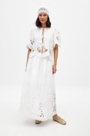 NA-KD Anglaise-Midirock mit Lochstickerei - Sommerset - Weiß - EU 40