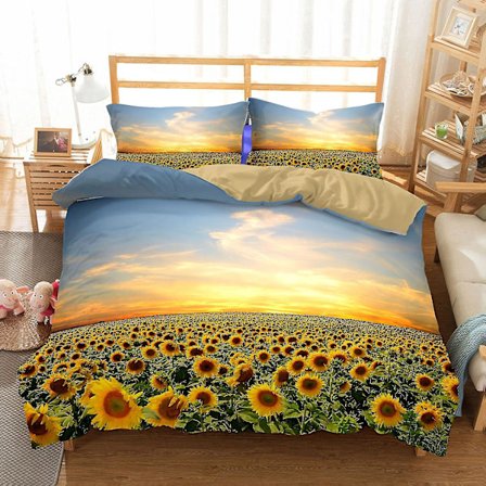 3 delar Sängkläder Set Solros Cover med 2 örngott för hem Sängrumsdekoration