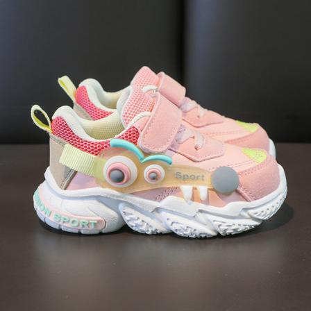 Afslappet tegneserie behagelige sneakers med velcrolukning til baby drenge, lette skridsikre gåsko til indendørs udendørs, alle årstider M828pink 25
