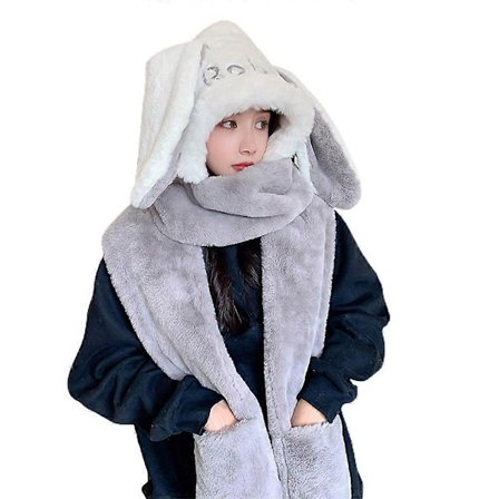 Flickors Hatt med Kaninöron, Trefaldigt Halsduk-Vantar i Ett - Vinteraccessoar