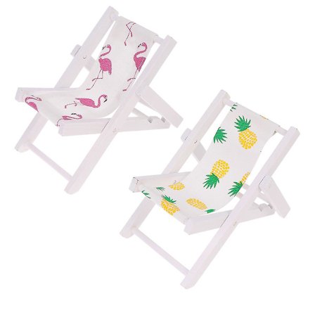 2 st Mini Strandstol i Trä Medelhavsstil Ananas Flamingo Mönster Mobiltelefonhållare Mini Prydnad Loungestol