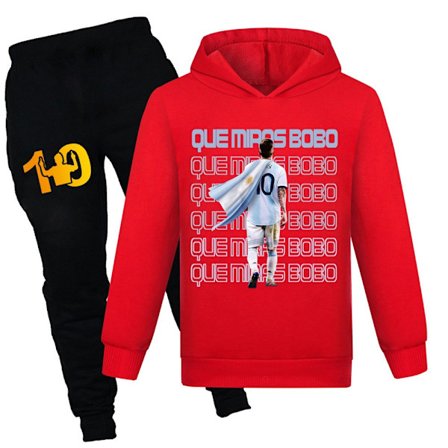 Barn Unisex Messi Treningsdrakt 2-delt Sett Hoodie Genser Topp med Joggebukse Rød