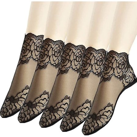 Blonde ankelsokker for kvinner - 5 par volangsokker dame - fiskenett ankel sokker for kvinner A