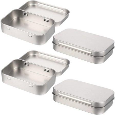 4 Mini Metallbokser Rektangulær Boks med Hengsel Liten Oppbevaring for Godteri Gaver Småting Favoritter