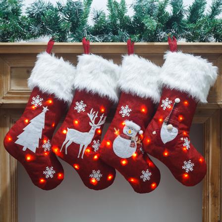 4 stk. julepynt med lys Kenaf broderi Chri