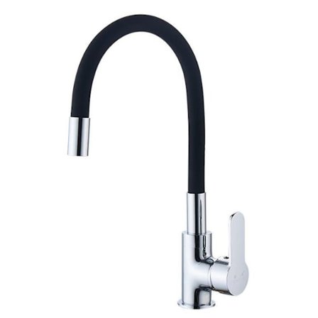 Kjøkkenkran Svart Silikon Buet Vaskekran Krom Kran Kjøkkenkran Enhver Bøy Rotasjon 360°, Stående