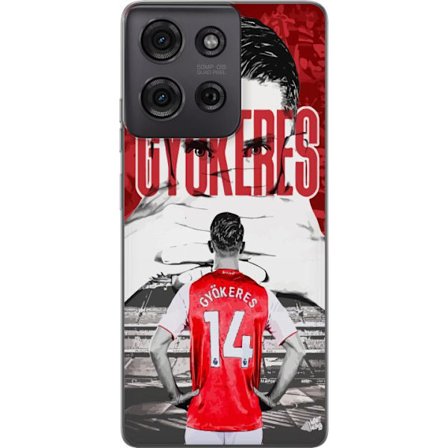 Kompatibel Mobilcover til Motorola Motorola Moto G75 Viktor Gyökeres rød design med portræt og tydelige kampdetaljer i stærke farver, der hylder e