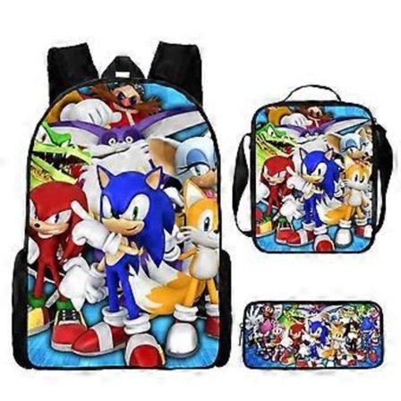 Sonic Ryggsäck Sonic Grundskoleväska Lunchväska Pennfodral Tredelat Set 36-NMAOV