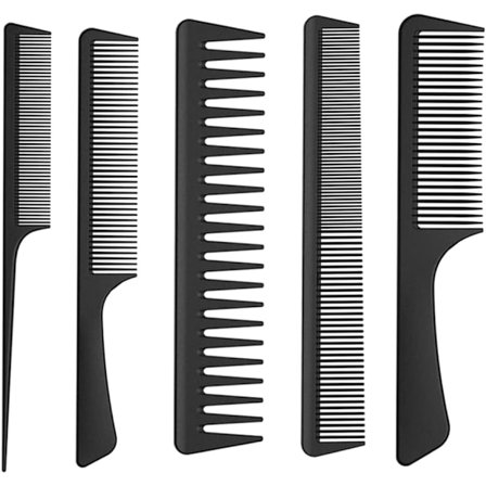 5 kammer for hår til menn og kvinner, fintannet og bredtannet kam for salong