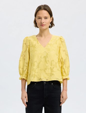 Selected Slfcathi-Sadie 3/4 Top Ff - Yellow - 34