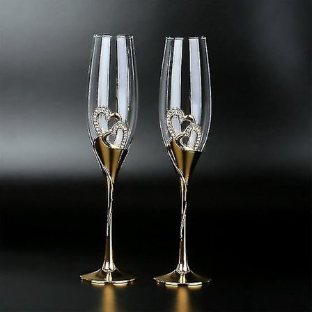 2 st/set Bröllopskristall Champagneglas Guld Metall Stativ Flöjter Vinglas Bägare Fest Älskare Alla hjärtans dag Gåvor 200ml
