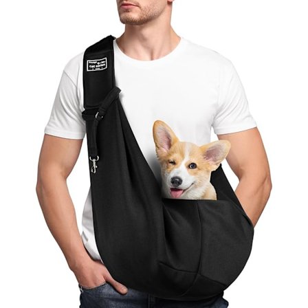 Hund Katt Bärväska, Justerbar Handsfree Liten Hund Sling Bag, för Mellanstora Hundar/Katter upp till 7,5 kg, för Utomhusbruk, Resor, Tunnelbana (Svart