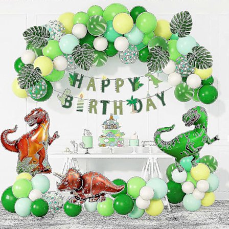 Dinosaur Bursdagsselskap Dekorasjoner Utstyr, Dinosaur Ballonger Bue Garland Kit 40" Folie Dino Ballonger Gratulerer med dagen Bannere Kake