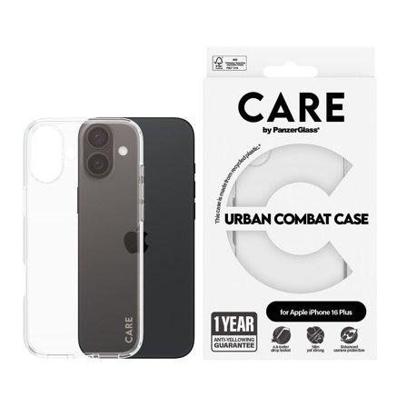 CARE by Panzer Flagship Case Transparent Urban Combat w. Clear Frame iPhone 16 Plus PanzerGlass - High quality tempered glass screen protector