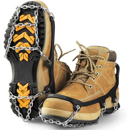 Issko til sko og støvler, trækbøjler, herre, dame, støvlekæder, stegjern til skridsikker udendørs skovlning, vandring, gåture på sne og is, sølv