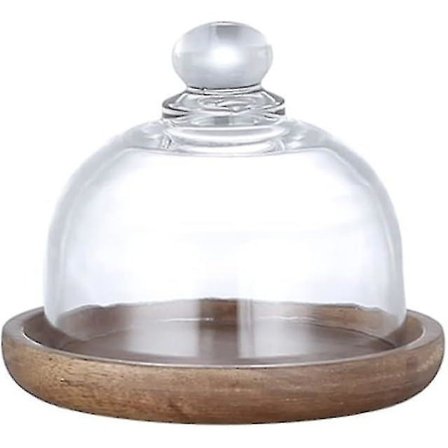 Kakefat med lokk - Liten gjennomsiktig glassdessertlokk med serveringsbrett i tre, serveringsfat fat kakefat serveringsfat kakefat for C