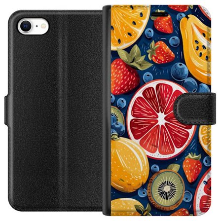 Kompatibelt Lommeboketui til Apple iPhone 6 Detaljert fruktmønster med sitrus, kiwi, jordbær og blåbær på en mørk bakgrunn