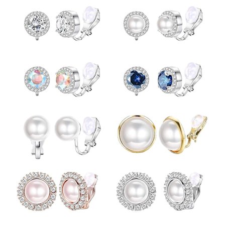 Clip-on Örhängen Regnbåge Kvarts Pärlörhängen med Gummikuddar Icke-Håltagna Clip-on Örhängenset