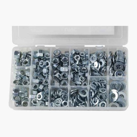 Mutter- och bricksortiment (påfyllnadssats) UNC 380 st.