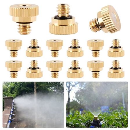 15 stk. forstøvningsdyse 0,2 mm messing tågedyser forstøverdyse sprøjtehoved sprinklere kølesystem vanding til have terrasse gårdhave