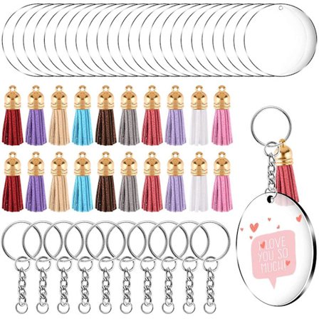 Akryl Nøglering Fremstillingssæt, Klare Akryl Nøglering Emner og Farverige Kvaster til DIY Projekter (sæt med 30)