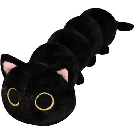 80cm Stor Svart Katt Plysj Pute Myk Svart Kattunge Plysj Koseleke Søt Lang Kitty Plushie Søt Stor Katt Dukke Pute Dekor Gaver