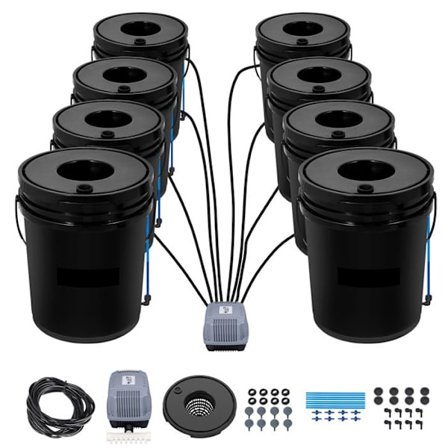 DWC System för Hydroponisk Odling-Duoku-Avancerad Hydroponisk Konfiguration-8 hinkar på 5 gallon-DWC-system med luftpump