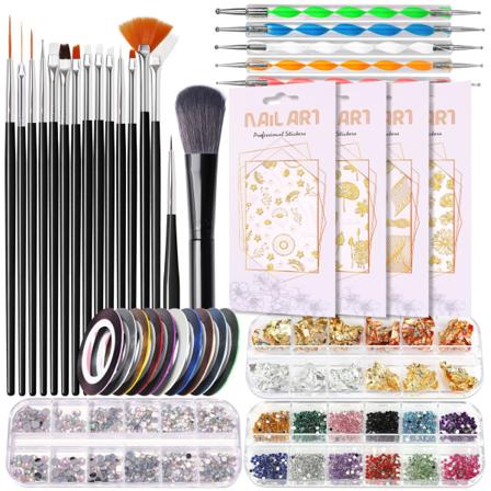 Nagelborstar för nagelkonstset, svarta nagelstrass