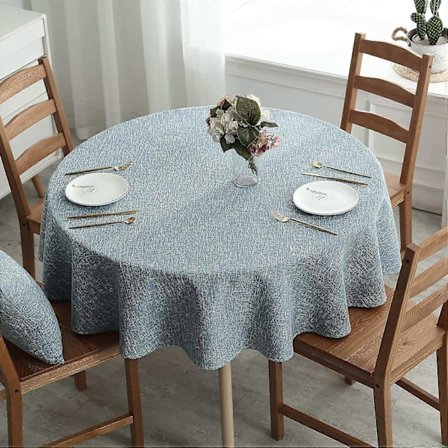 Bomuldslinned Dug Ren Blå Rund Dug Køkken Dekorativ Dug 130*130cm/52*52inch