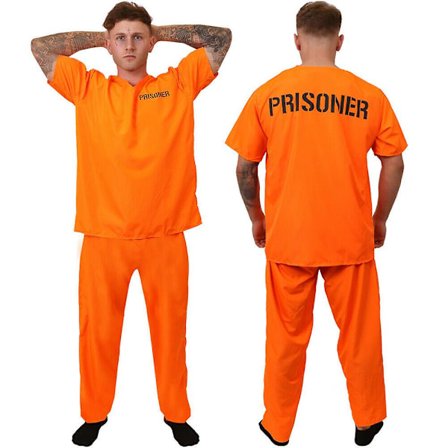 Voksen Inmate Kostume Orange Fange Jumpsuit Fængselsfugl Outfit Til Halloween Orange Fange Kostume Mænd Fængsels Jumpsuit Kostume