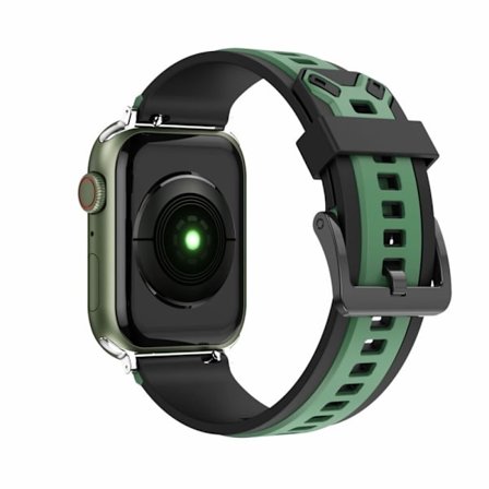 Apple Watch (45 mm) klockarmband i silikon med färgskarv - Militärgrön / Svart