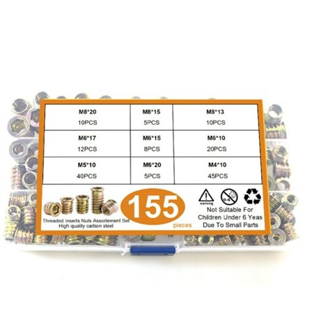 155 kpl kierteitetyt sisäosat puuosille mutterit huonekalumutterit