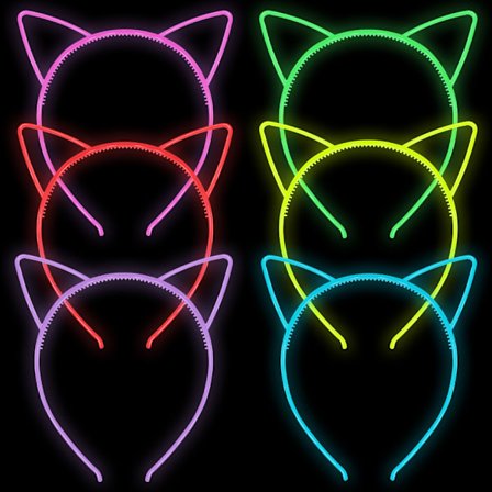 /#/6 stk. Glow Dark-pandebånd til kvinder til fest, pandebånd til piger, Halloween-hårtilbehør til kvinder, hårtiara til cosplay-fest (kat)/#/