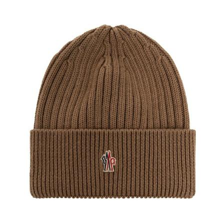 Moncler, Ribbed Beanie Bruin, Heren, Maat:ONE Size,wol