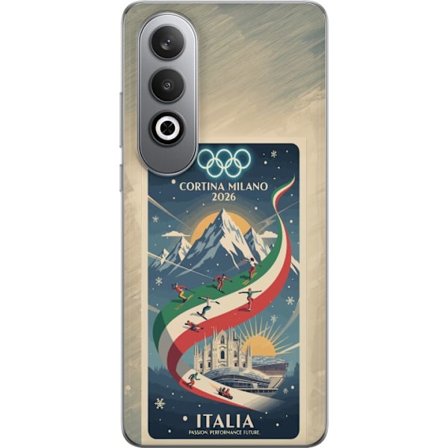 Yhteensopiva Puhelinkuori OnePlus Nord CE4 Mäkihyppykuvitus, jossa hiihtäjä tähtää kiväärillä lumisella radalla, teksti Milano Cortina 2026 ja olympia