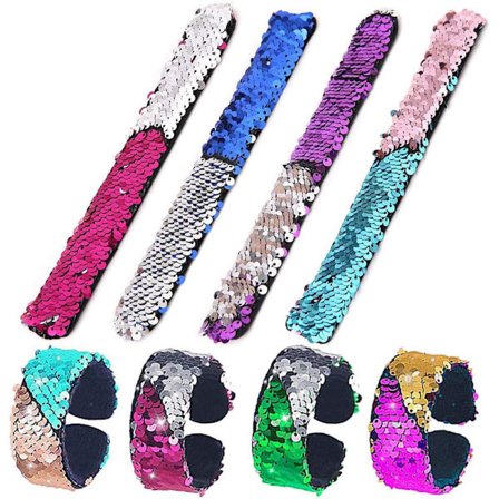 8 stk. Glitter Havfrue Armbånd 2-Farvet Reversible Glitter Slap B